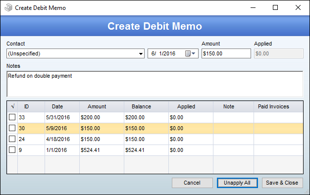 Debit Memos OfficeTools